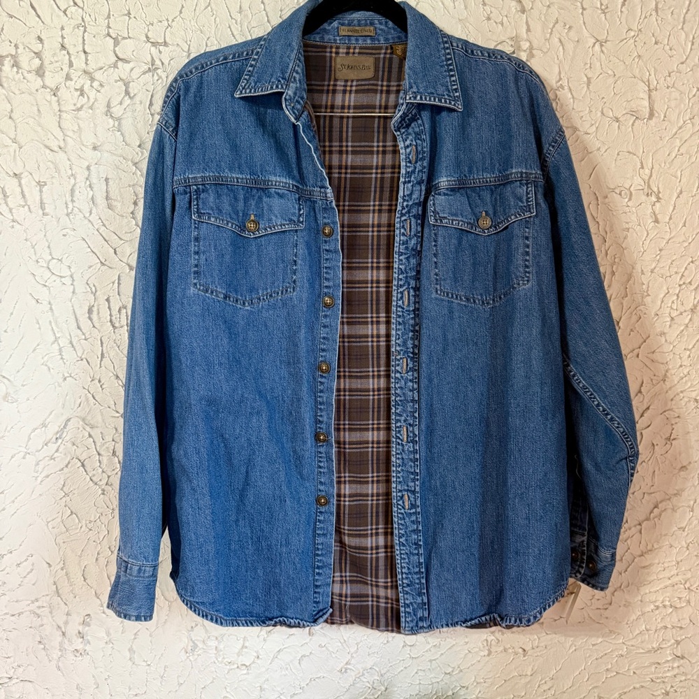 St John’s Bay Denim Jacket Flannel Lined Women’s Medium Workwear